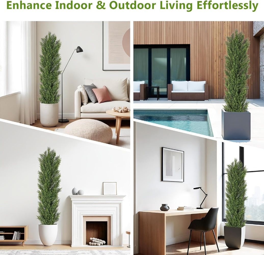 Artificial Cedar Topiary Trees 2 Pack UV Resistant Faux Greenery for Indoor Outdoor Patio Garden Office Entryway Decor 4FT 5FT 6FT