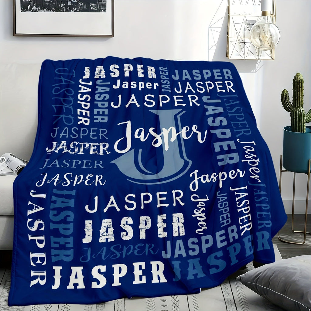 Personalized Flannel Blanket 280GSM Custom Name - Soft All-Season Throw Blanket for Home Picnic Travel, Cozy Polyester Gift Blanket Multi-Color Options