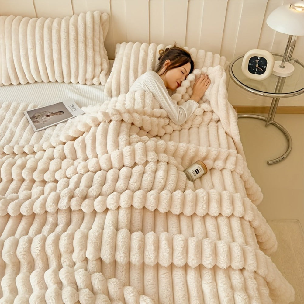 Plush Faux Fur Blanket ¨C Imitation Rabbit Fur 300-350gsm Knit Throw for Sofa, Bed & Travel, All Season, 3 Colors, 2 Sizes