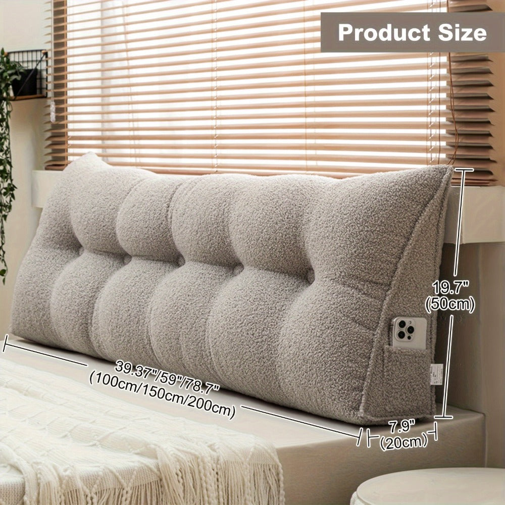 Bed Wedge Pillow Headboard Pillow with Side Pockets Removable Washable Cover Teddy Velvet Reading Pillow Twin Queen King