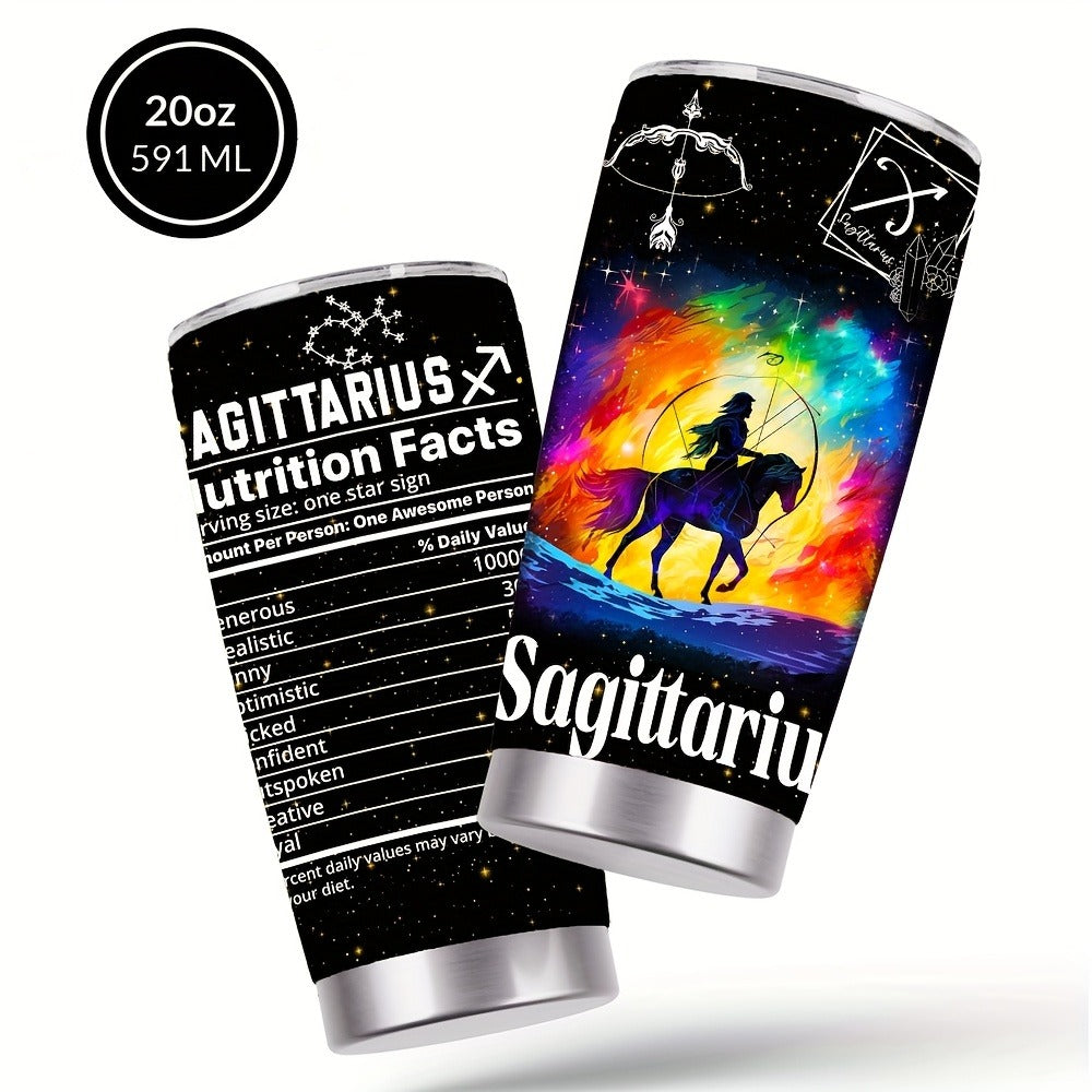 Zodiac Sign Insulated Tumbler 20oz Stainless Steel Travel Cup with Lid & Straw Hot Cold Drinks Horoscope Coffee Mug Gift for Men Women Birthday Christmas