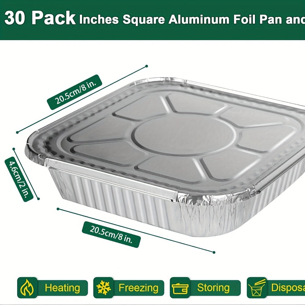 Aluminum Foil Pans 8x8 Inch 30 Pack with Lids Disposable Square Cake Pans ¨C Baking Cooking Freezing & Meal Prep Containers, Stackable Foil Baking Pans for Brownies Lasagna