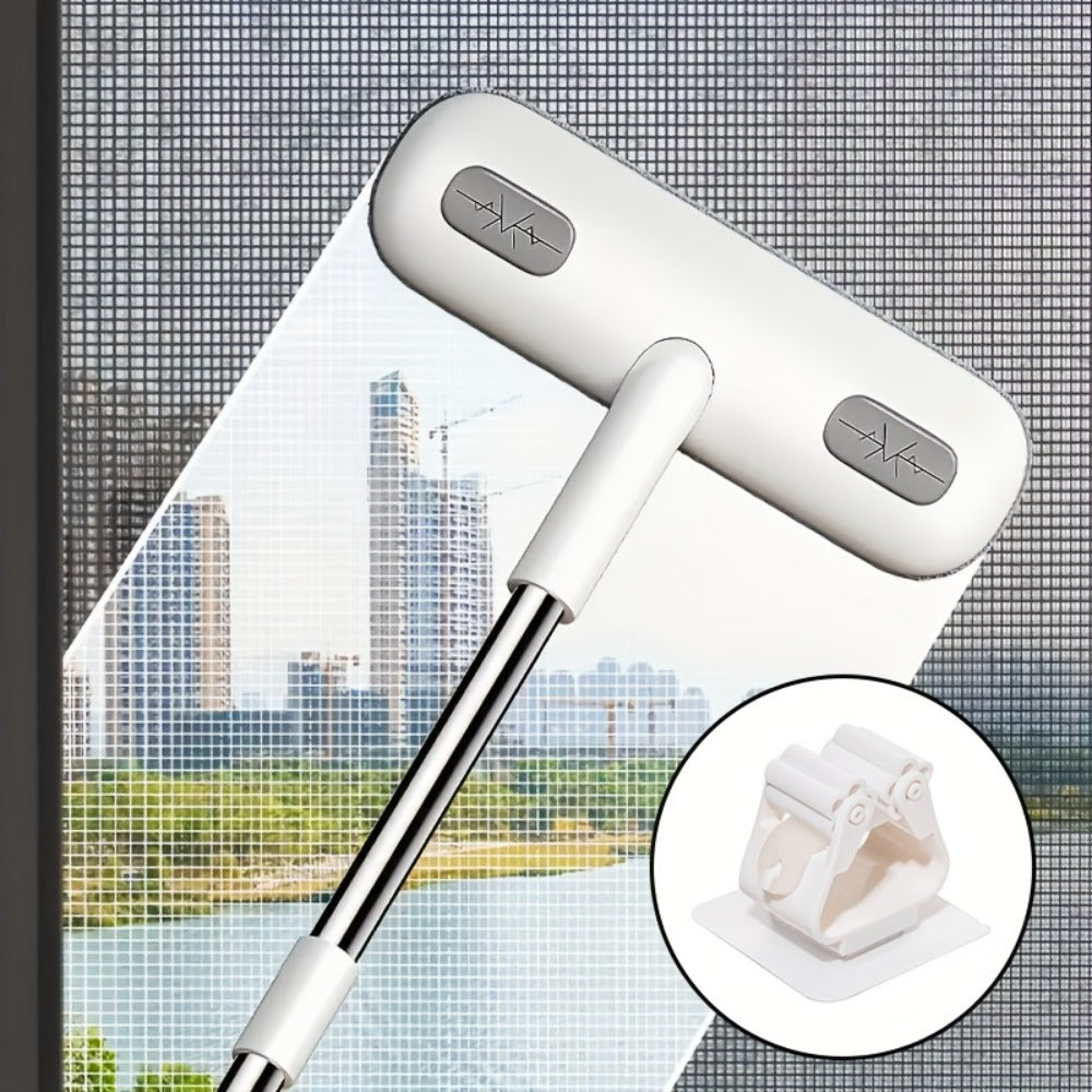 Window Cleaning Brush with Telescopic Handle and Holder - Magic Multi-Surface Door & Window Cleaner Tool, Pet Hair Remover, Household Cleaning Supplies for Home, Car, Glass, Screen & Blinds