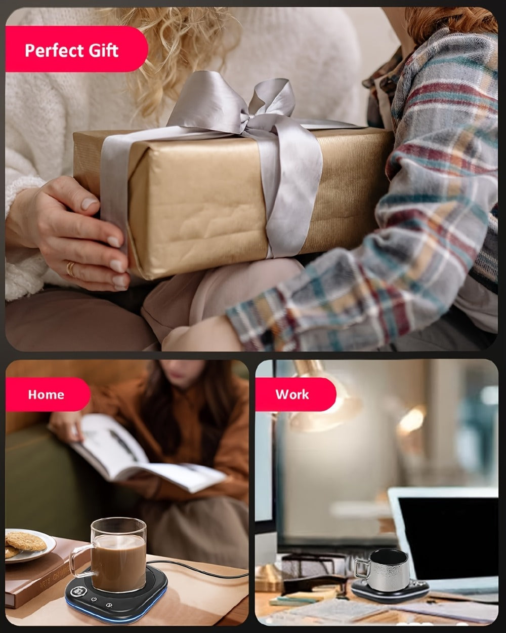 Desktop Coffee Cup Warmer 40W Temperature Display 3 Settings 1-12 Hour Timer 4-Hour Auto Shut-Off Smart Electric Mug Warmer for Coffee Tea Milk Cocoa Water Gift