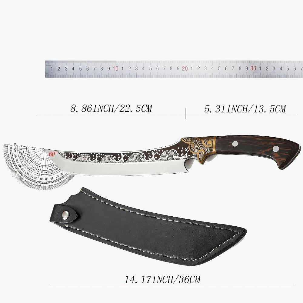 Carving Knife 8.86 Inch High Carbon Steel Brisket Knife Full Tang Ergonomic Handle with Leather Sheath Razor Sharp Meat Cutting Slicing BBQ Grilling Gift for Men Women
