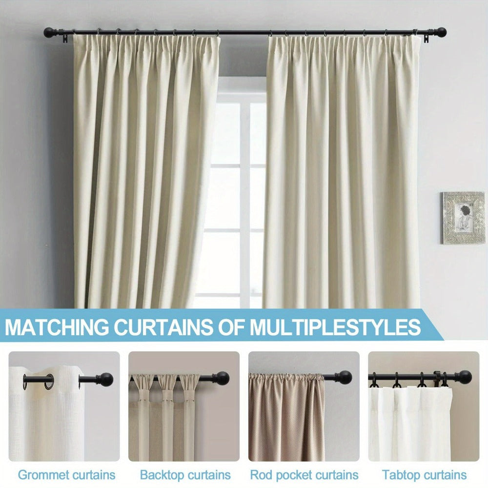 Curtain Rods 2 Pack Matte Black Adjustable 28 to 95 Inch | 5/8 Inch Stainless Steel Extra Long Window Curtain Rod Set for Living Room Bedroom Bathroom Kitchen | Multiple Sizes Available