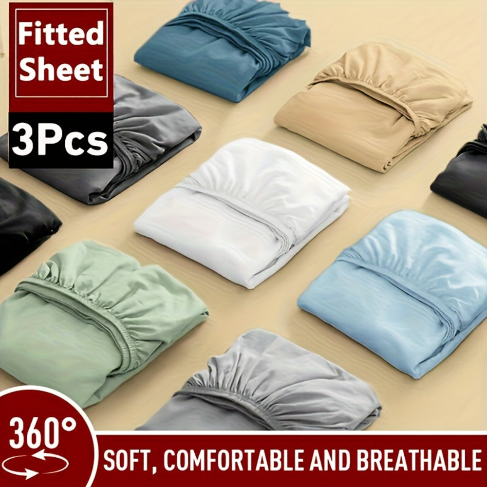 Fitted Sheet Set 3pcs with 2 Pillowcases | Soft Solid Color Bed Sheets Twin Full Queen King