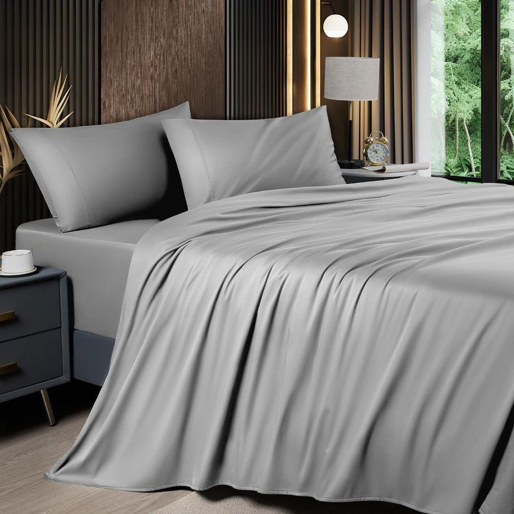 Cooling Sheet Set 4 Piece 2200TC Bamboo Blend - Silky Soft Deep Pocket 16 inch Fitted Sheet, Flat Sheet & Pillowcases, Breathable Luxury Bedding for Hot Sleepers Twin Full Queen King, Summer Chill Collection