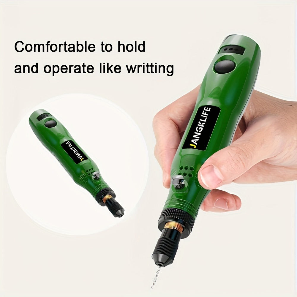 Mini Cordless Rotary Tool Kit - USB Rechargeable Li-Ion Battery, 3-Speed 5000-15000RPM, Multi-Purpose Power Tool with Accessories for Grinding, Sanding, Carving, Polishing & DIY Creations (Black/Green/Red)