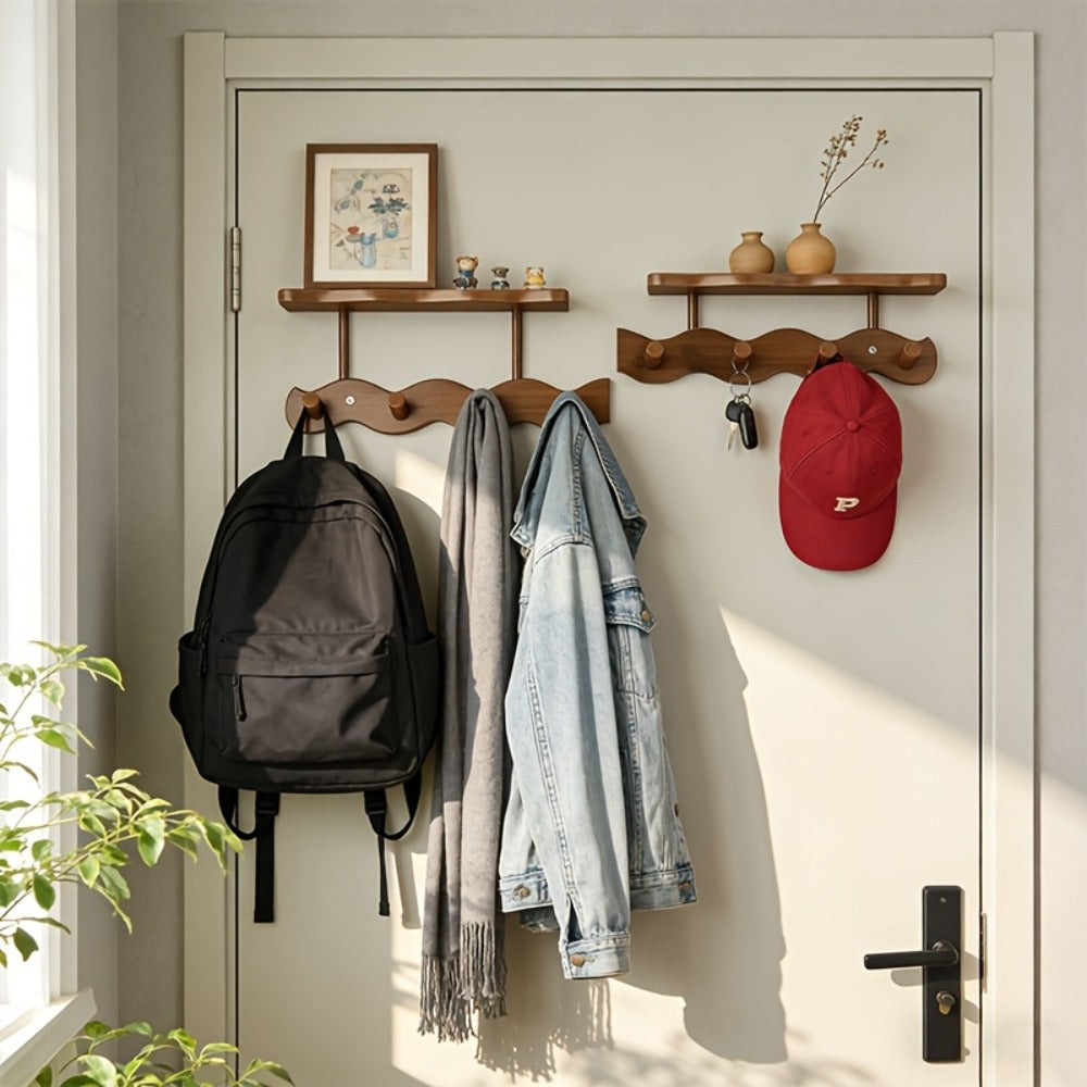 Wall Mounted Coat Rack Wooden Hook Rail with 4 or 8 Hooks Entryway Organizer for Coats Hats Bags Keys Decorative Wood Wall Hook Strip
