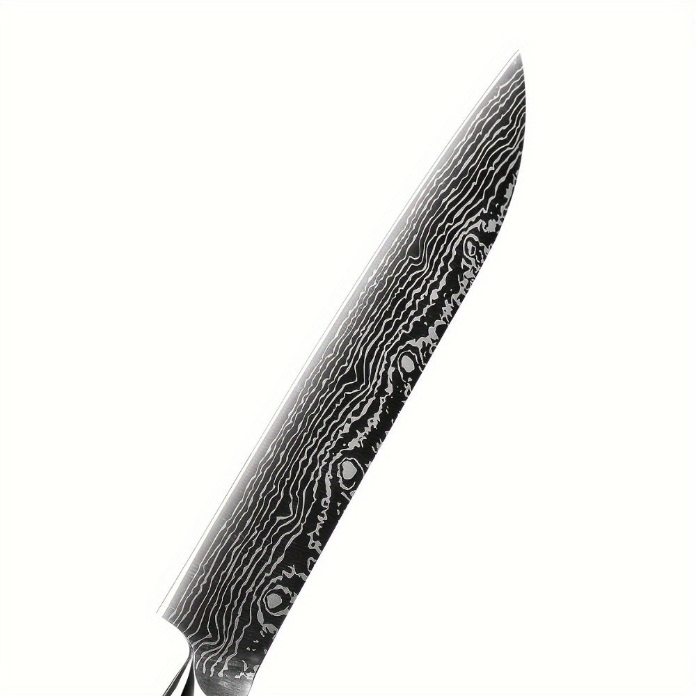Kitchen Knife Set 7-Piece Damascus Pattern Stainless Steel with Universal Knife Block Holder ¨C Chef Knife, Fruit Knife & Safety Knives Included, Non-Slip Handle