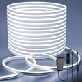 LED Neon Light Strip 32.8ft 10m 1200 LEDs Super Bright, IP65 Waterproof 24V Flexible Neon Strip with Power Adapter & Mounting Clips, White Pink Warm White Ice Blue, Bedroom Kitchen Outdoor Christmas Halloween Decor