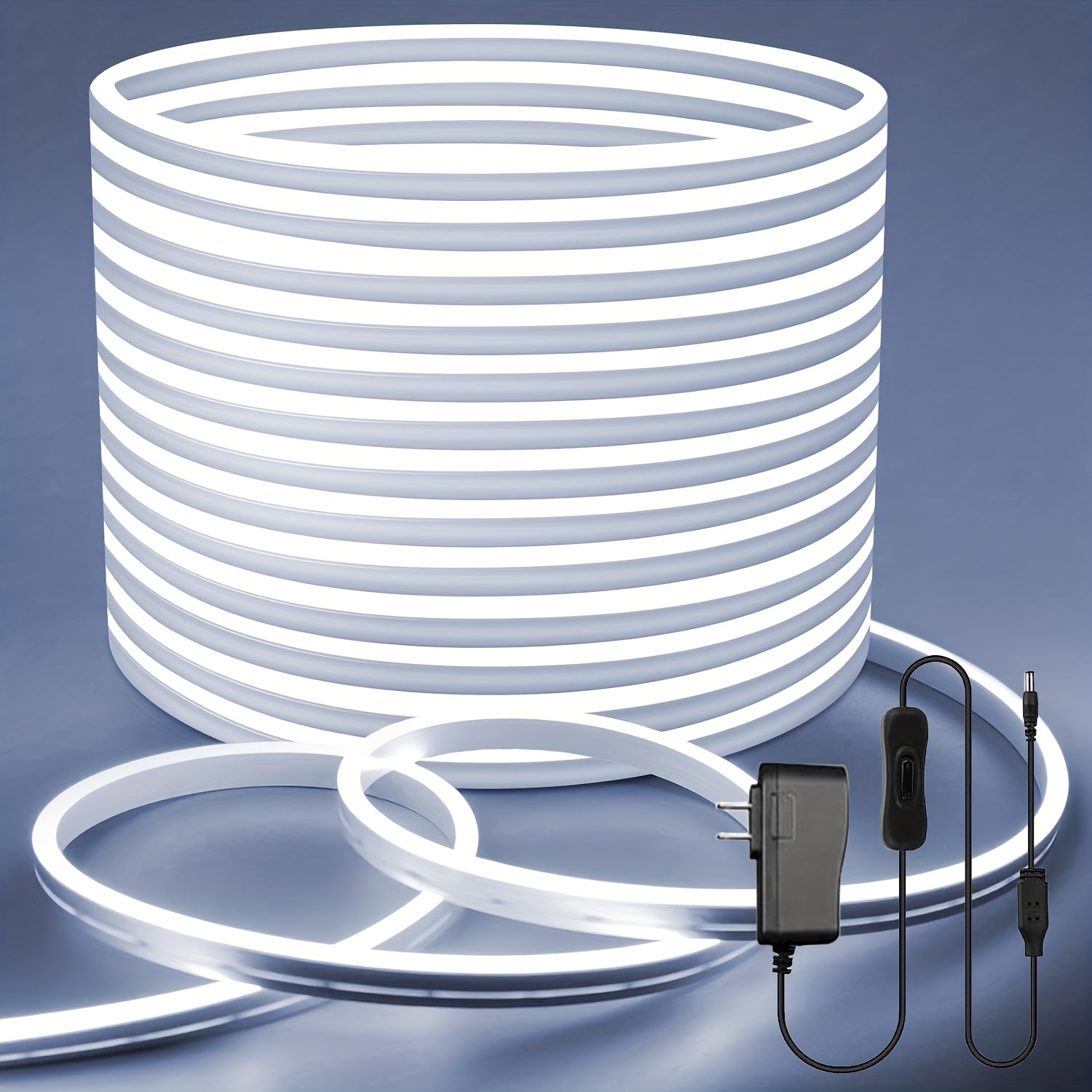 LED Neon Light Strip 32.8ft 10m 1200 LEDs Super Bright, IP65 Waterproof 24V Flexible Neon Strip with Power Adapter & Mounting Clips, White Pink Warm White Ice Blue, Bedroom Kitchen Outdoor Christmas Halloween Decor