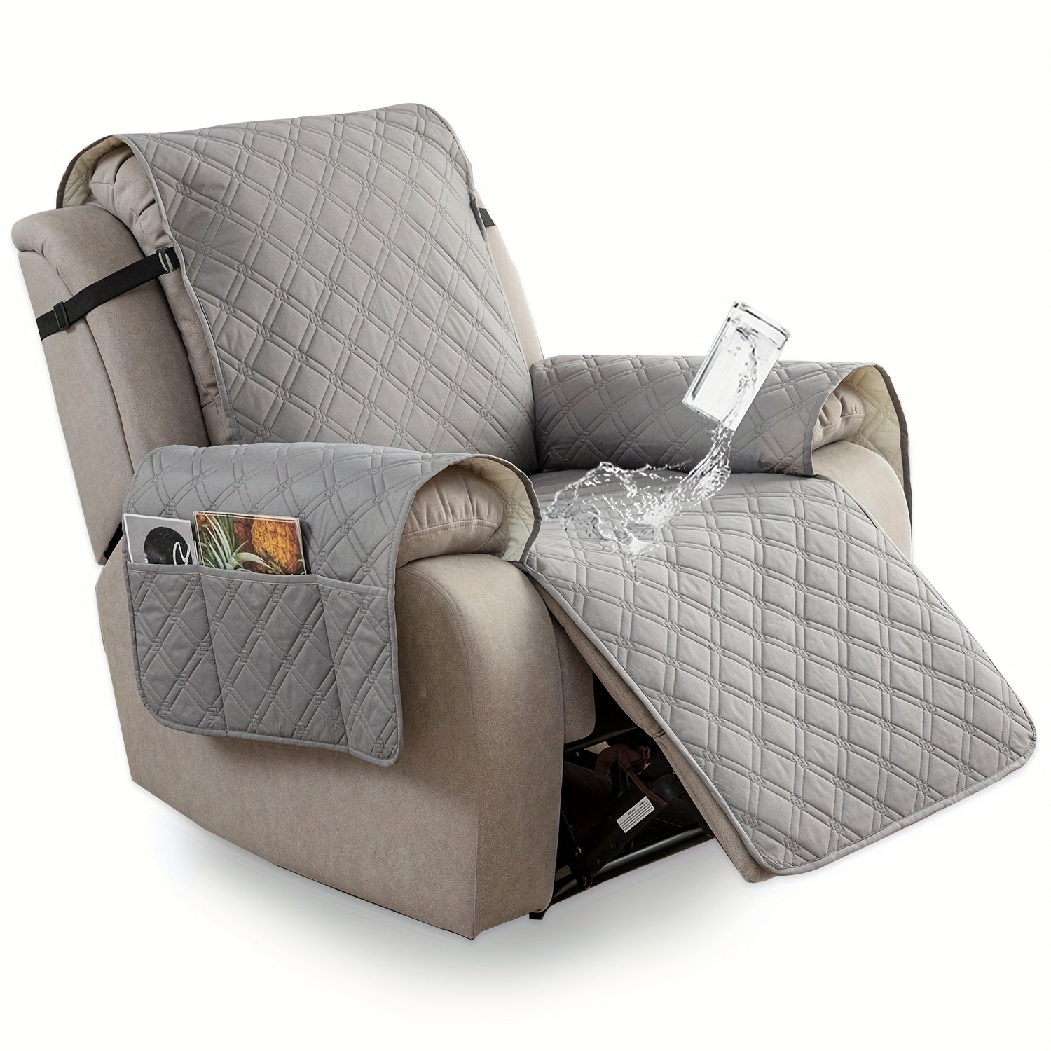 Recliner Chair Cover Waterproof Dual-Layer with Side Pockets Non-Slip Scratch Resistant Machine Washable Pet Protection 11 Colors