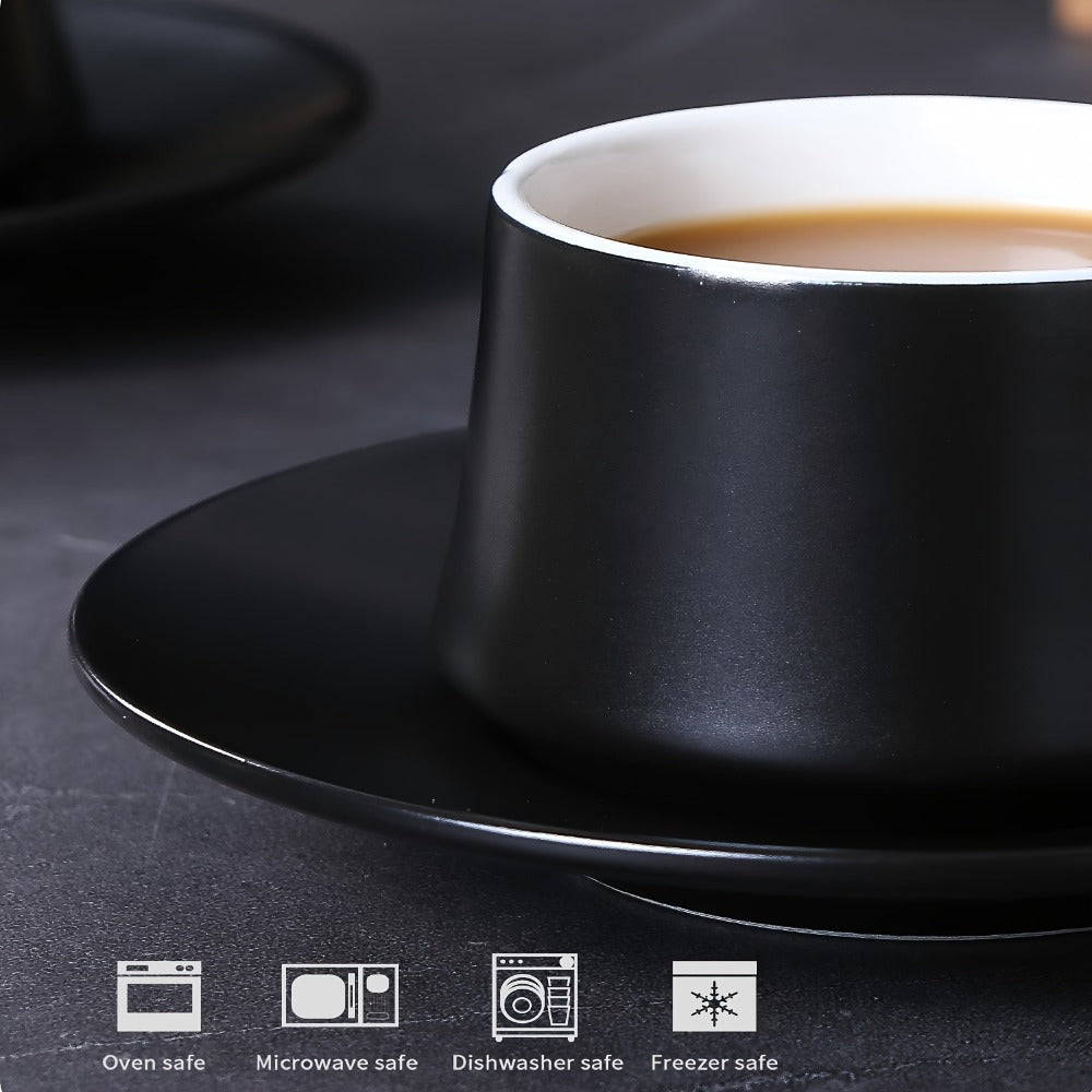 Espresso Cups Set of 6 with Saucers, Spoons & Metal Stands - 4oz Ceramic Cappuccino Coffee Cup Set, Dishwasher Safe Demitasse Cups for Espresso, Lungo, Cortado & Latte, Elegant Coffee Gift Set