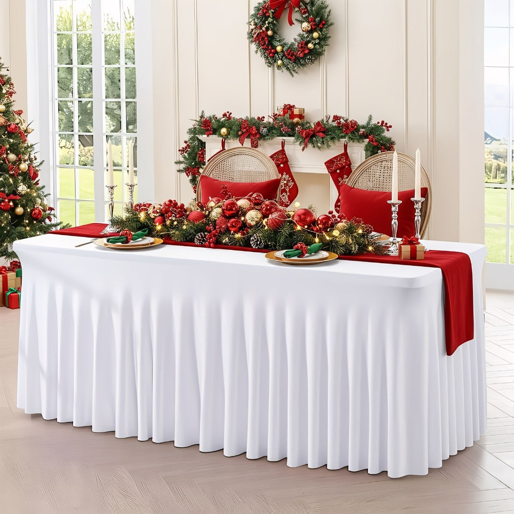 Table Skirts Tulle Table Cloth Rectangle 4ft 6ft Black White Non-Woven Fabric Table Skirt for Birthday Party Graduation Wedding Family Dinner Christmas Holiday Decoration