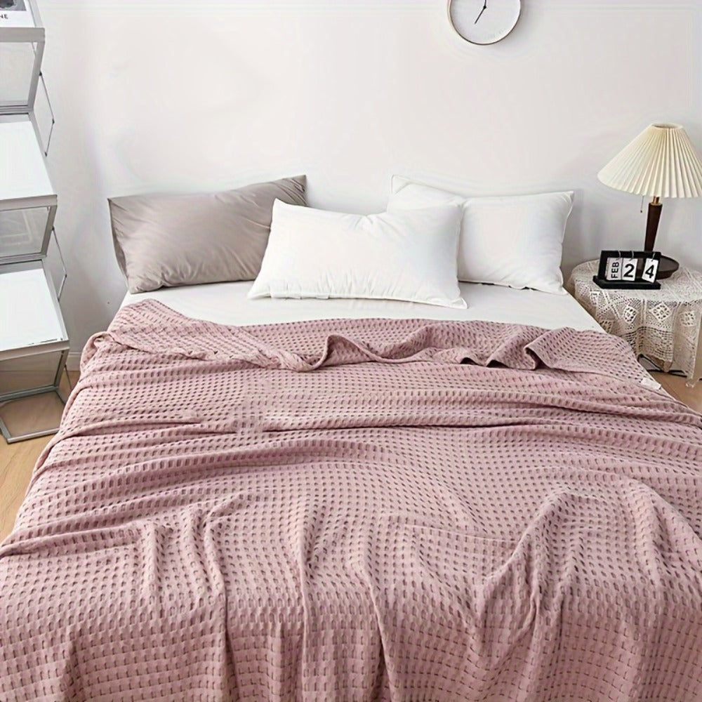 Cotton Waffle Blanket ¨C Pure Cotton Multilayer Summer Cooling Quilt, Jacquard Knit, Machine Washable, Air Conditioning Blanket