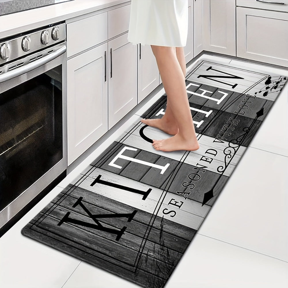 Kitchen Rug Non-Slip Washable Wood Grain Farmhouse Floor Mat Durable Polyester Anti-Fatigue Kitchen Mat for Kitchen Hallway Bathroom Laundry Room Home Decor Multiple Sizes Black White