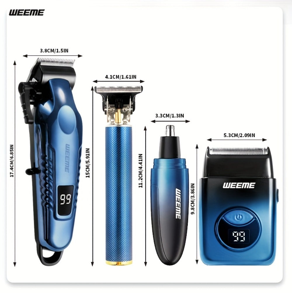Electric Shaver Grooming Set for Men Hair Clipper Nose Trimmer Razor DIY Barber Kit USB Rechargeable 2 4 Piece Set Gift for Husband Dad Blue Gold White Green