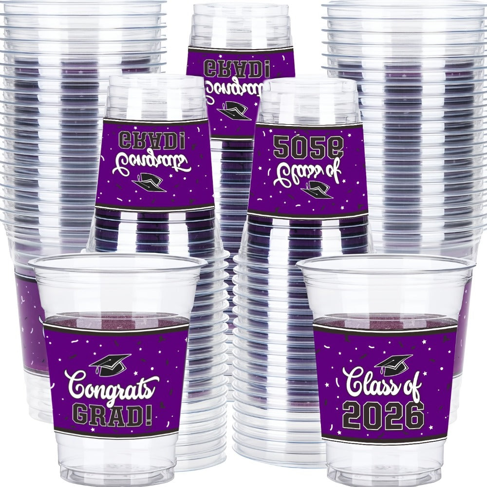 100Pcs Graduation Party Cups Class of 2026 Disposable Plastic Cups Congrats Grad Celebration Tableware Party Supplies