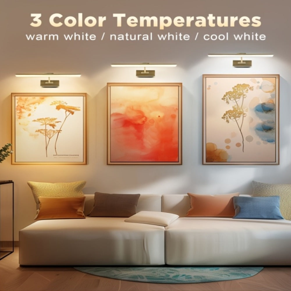 Picture Light 16 Inch Wireless Battery Powered LED Wall Light 6000mAh Rechargeable Remote Control Adjustable Brightness Art Light for Photo Frame Portrait Gallery Painting Home Decor Gold Black