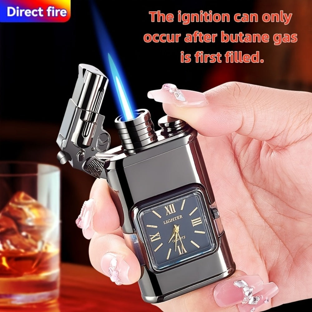 Double Flame Retro Metal Lighter Windproof Refillable Butane Outdoor Portable Quartz Ignition Dragon Eagle Gun Type Ice Golden Bronze Mahogany Creative Men Gift Box Packaging