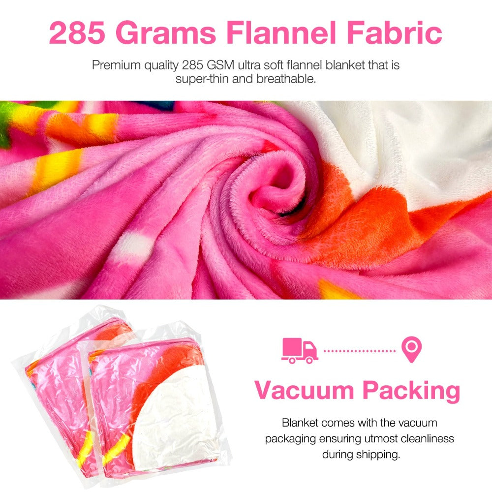 Food Print Flannel Throw Blanket - Funny Pizza Donut Pancakes Digital Print 250GSM Soft Cozy Lightweight All-Season Foodie Throw for Couch Sofa Bed Office Camping Travel