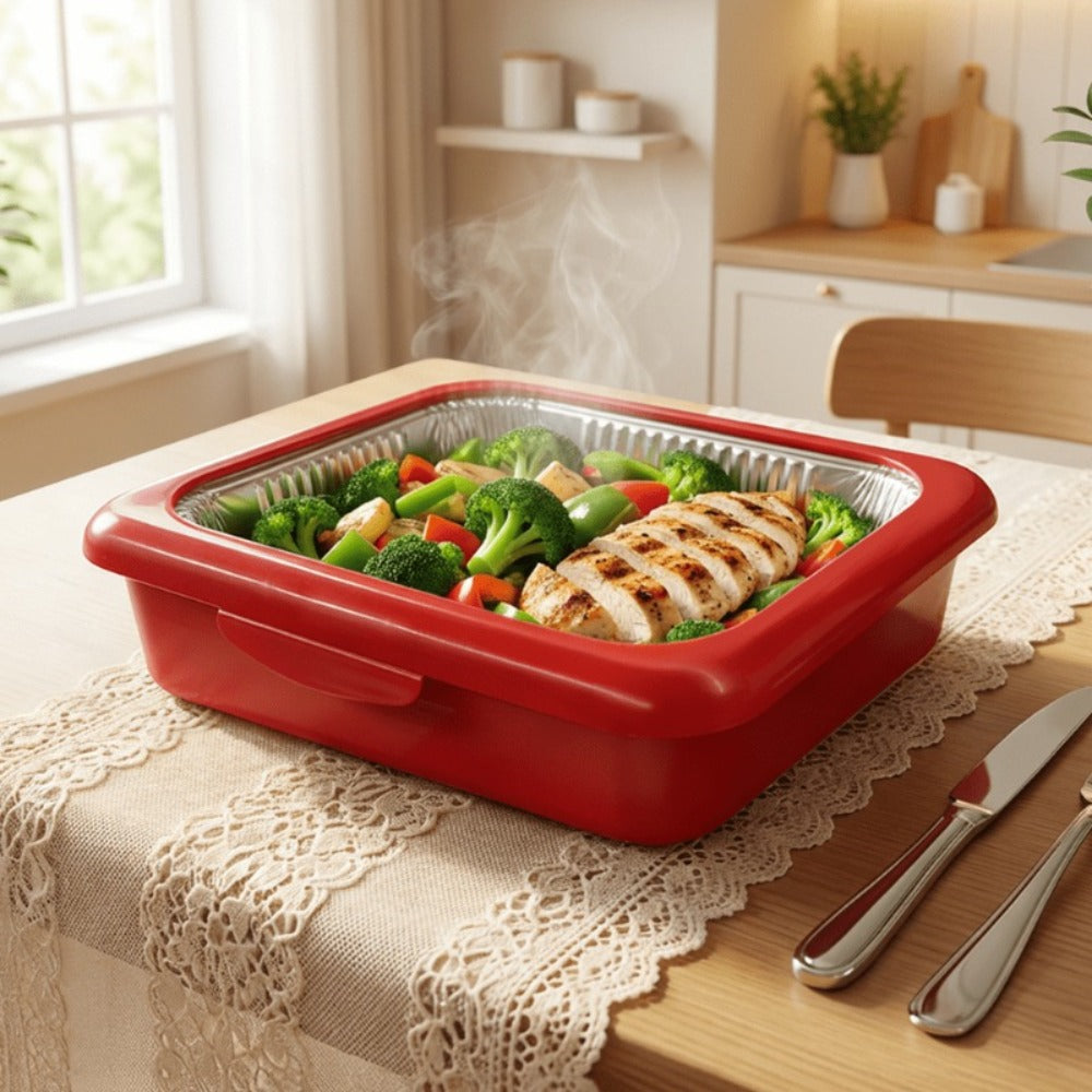 Aluminum Foil Insulated Food Tray Set 2-in-1 Reusable Stand with 2 Disposable Foil Trays for Potluck Picnic BBQ Party Outdoor Gatherings Thanksgiving Christmas - 1 Tray + 2 Foil Trays