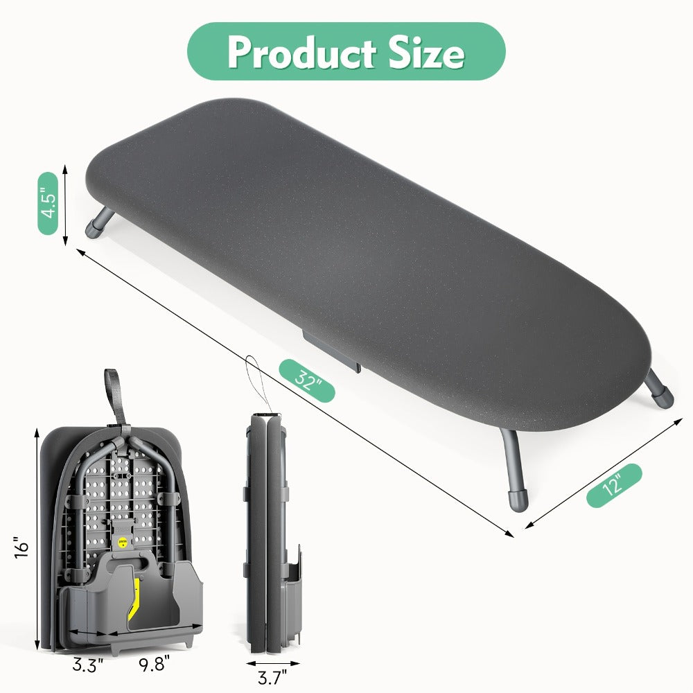 Tabletop Ironing Board Portable with Iron Holder & 2 Heat-Resistant Covers, Compact Small Ironing Board Metal Frame Non-Slip Feet for Home Travel Apartment Dorm, Space-Saving Desktop Iron Board Gift