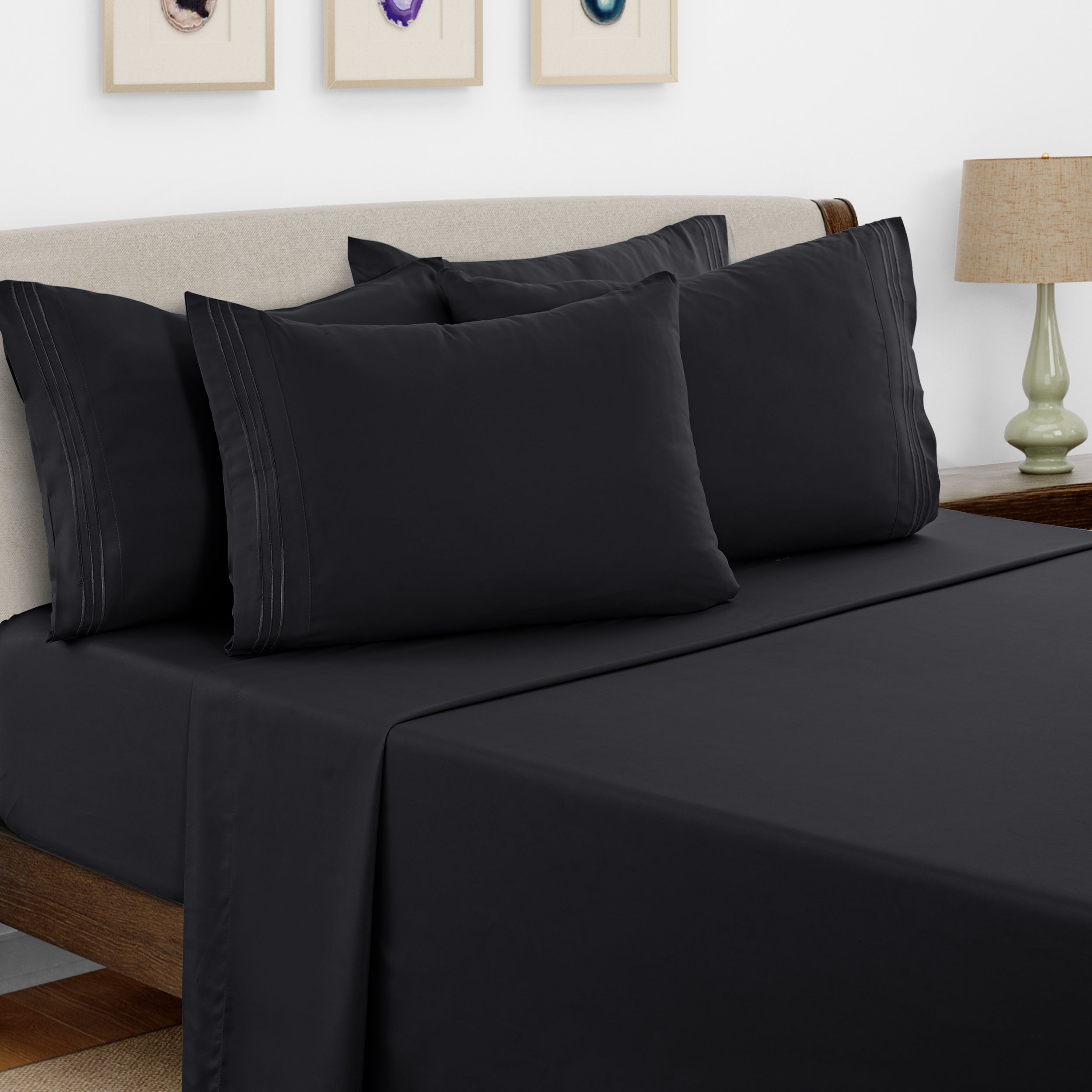 Bed Sheets Set 6 Piece - Soft Brushed Microfiber Fitted Sheet with 16¡± Deep Pocket, Flat Sheet & Embroidered Pillowcases, Hotel Luxury Cooling Bedding, All Seasons, 20 Colors