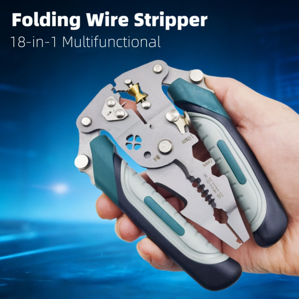 Wire Stripping Pliers 18-in-1 High Carbon Steel Foldable Ergonomic Electrician Tool Wire Stripper Cutter Crimper Puller for Home Electrical DIY Repair