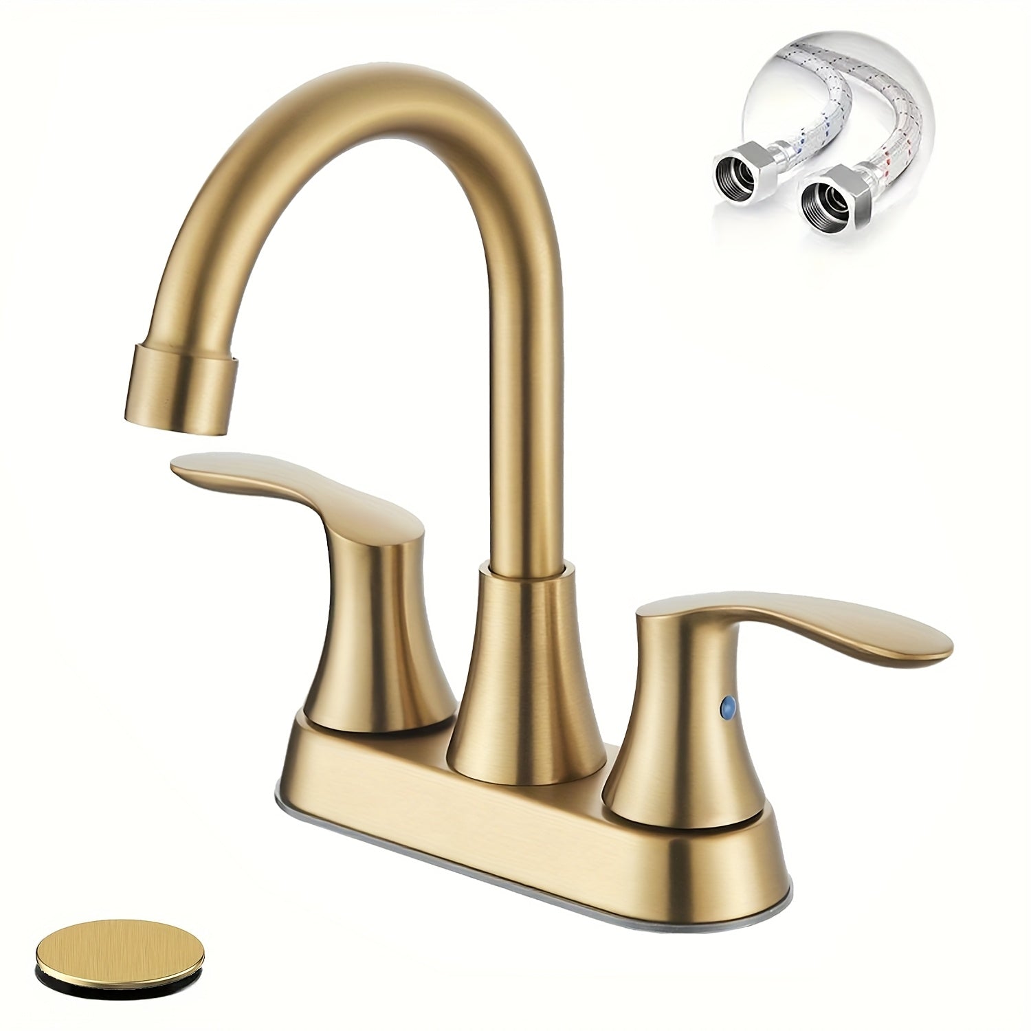 Centerset Bathroom Faucet 2 Handle 4 Inch - Lead-Free Dual Handle Vanity Sink Faucet with Pop-Up Drain & Supply Lines, Brushed Nickel, Matte Black, Oil Rubbed Bronze, Brushed Gold, 2-3 Hole RV Compatible