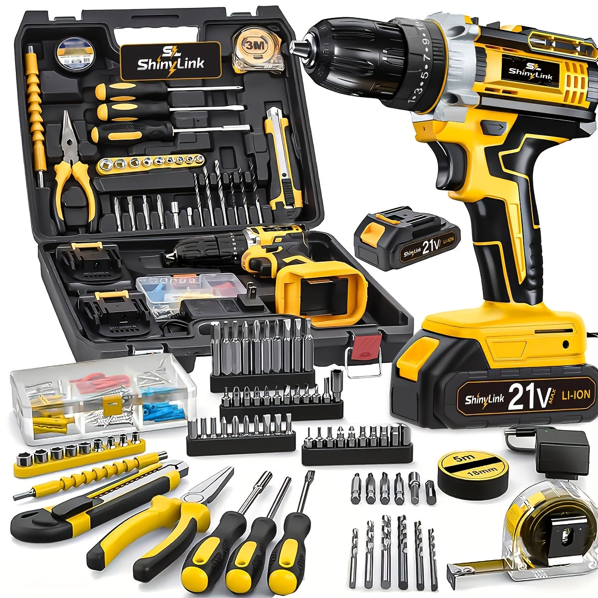 21V Cordless Drill Set Electric Drill Driver Kit with Lithium Battery Screwdriver Bits Hand Tools Toolbox for Home Repair DIY 18 30 136 Piece Kit Gift for Men