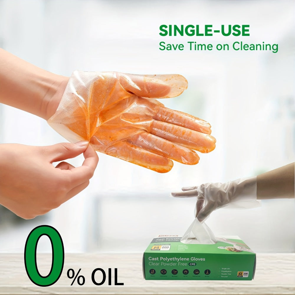 Clear Poly Disposable Gloves 200/1000PCS Oil Resistant Food Safe Cooking Cleaning Gloves S M XL