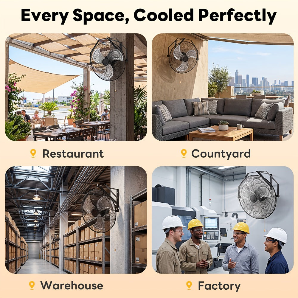 Wall Mount Fan 18/20 Inch Metal High Velocity 3-Speed Oscillating Industrial Fan 3000CFM Aluminum Blades 65dB Quiet Heavy Duty for Garage Workshop Patio Warehouse