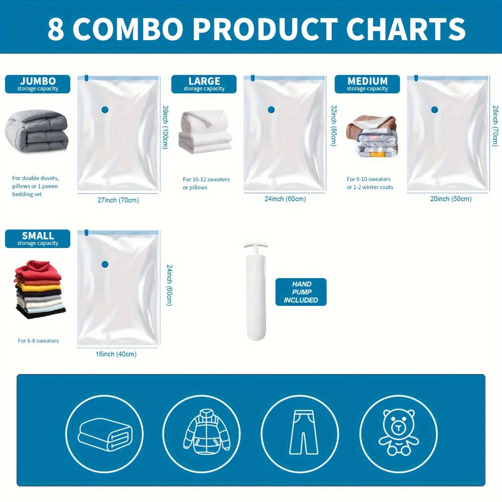 Vacuum Storage Bags Space Saver Bags for Clothes Comforters Bedding Travel Luggage ¨C Extra Thick Jumbo Seal Bags 4pcs 8pcs 10pcs 12pcs 20pcs 30pcs
