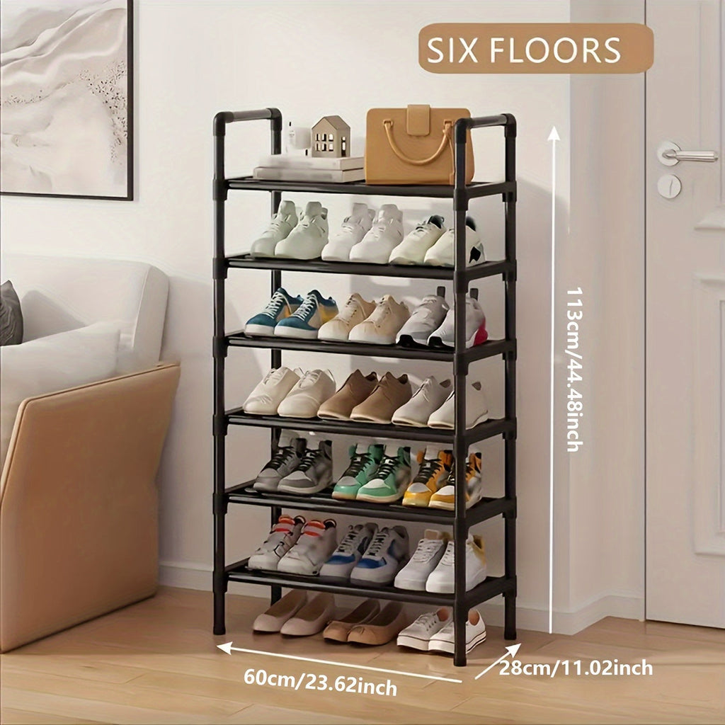 Shoe Rack Multi-Layer Space Saving - 3 to 8 Tier Shoe Storage Stand Organizer for Entryway Bedroom Closet Corridor, Stackable Shoe Shelf for Doorway, Black 23.62 Inch Wide