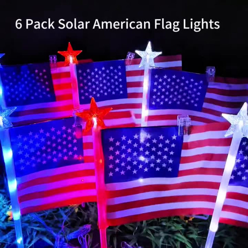4th of July Solar Ground Stake Lights | Red White Blue National Flag Outdoor Lights 8 Modes | Solar Walkway Lights for Independence Day Memorial Day Porch Patio Garden Decor