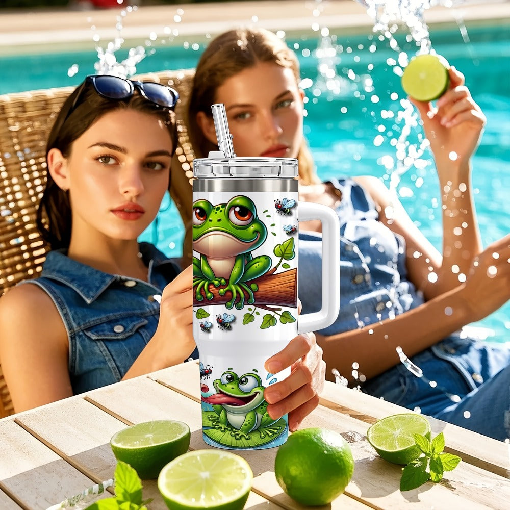 Frog Insulated Stainless Steel Water Bottle 16oz 40oz Cute Tumbler with Lid, Temperature Retention Travel Mug for Home Office Kitchen, Funny Gift for Women Men