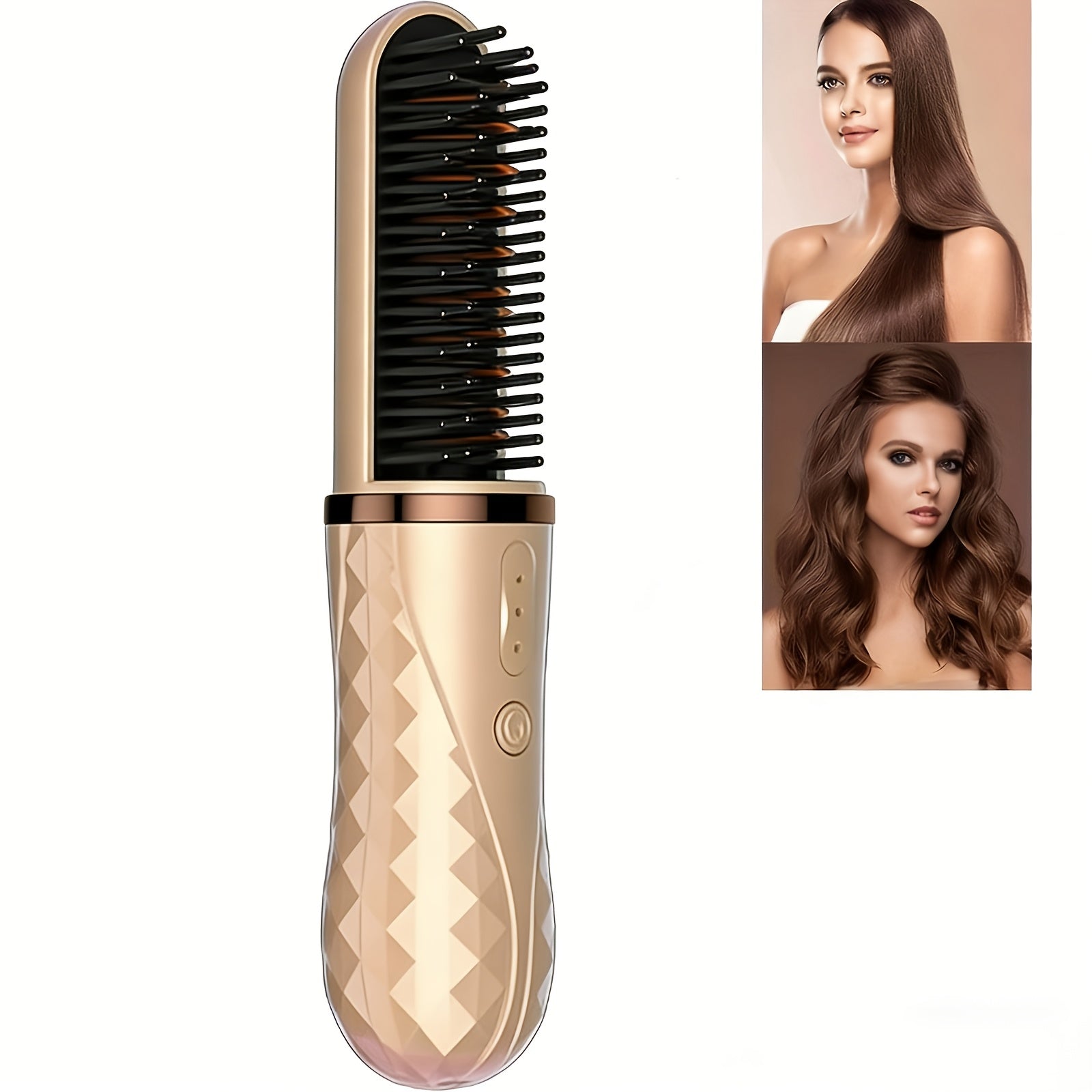 Cordless Hair Straightener Brush USB-C Rechargeable 2000mAh Lithium Battery 3-Level Temperature Control Dual-Use Straightening and Curling Portable Travel Styler for Women