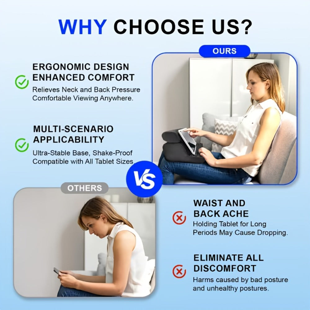 Tablet Pillow Stand Lap Bed Holder ¨C Hands-Free Viewing, Foldable, Washable Cover, Fits iPad iPhone E-Reader