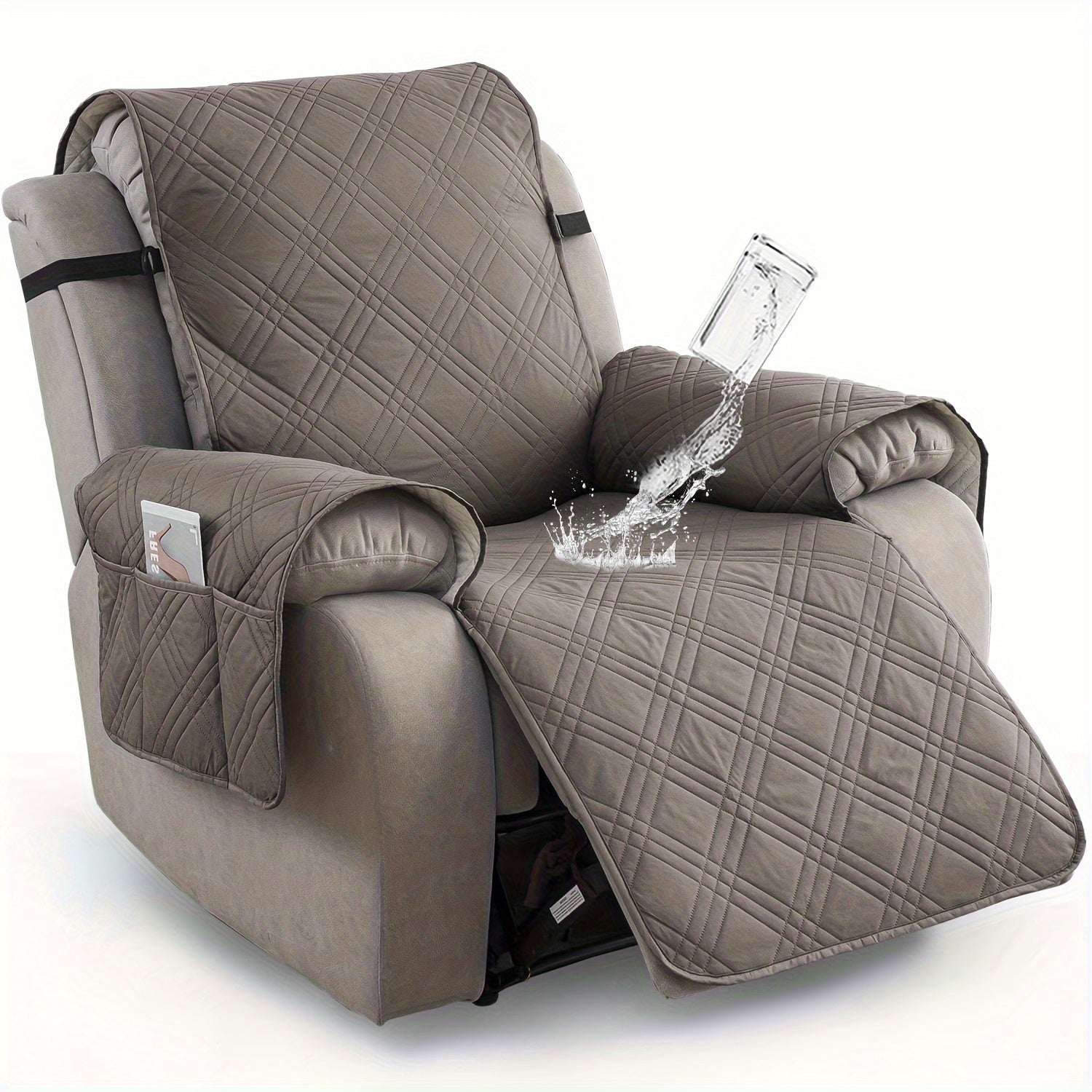 Recliner Chair Cover Waterproof Non-Slip Sofa Slipcover with Pocket Pet Scratch Resistant Washable Furniture Protector for Living Room Multiple Colors