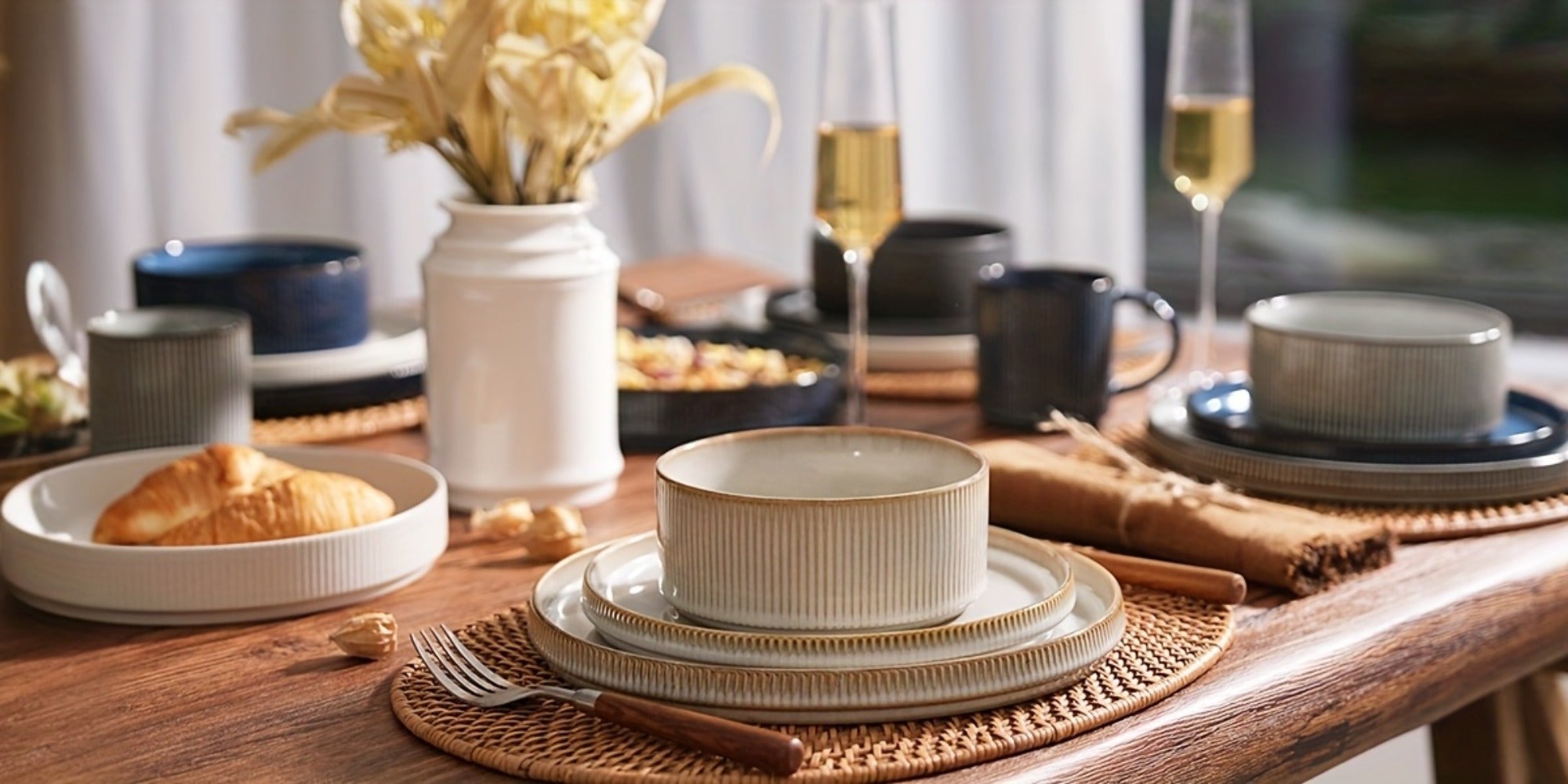 Dinnerware Set for 4 12 Piece Stoneware Plates and Bowls Set Microwave Dishwasher Safe Lead Free Double Reactive Glaze Dinner Plates Salad Plates Cereal Bowls for Everyday Use Holiday Gifts