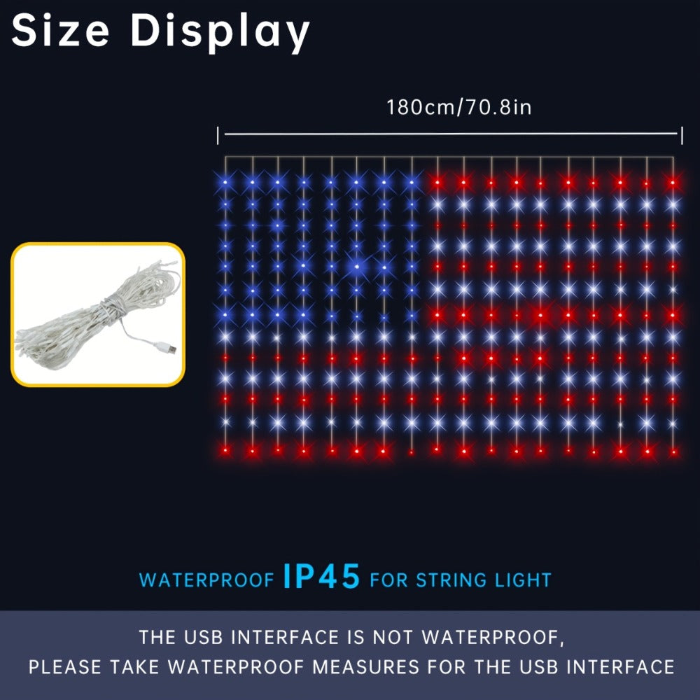 American Flag LED Curtain Lights 242 LEDs USB Powered, 4th of July Patriotic Decorations for Home Porch Garden Courtyard, Independence Day National Holiday Indoor Decor for Mall, Store, Coffee Shop Display