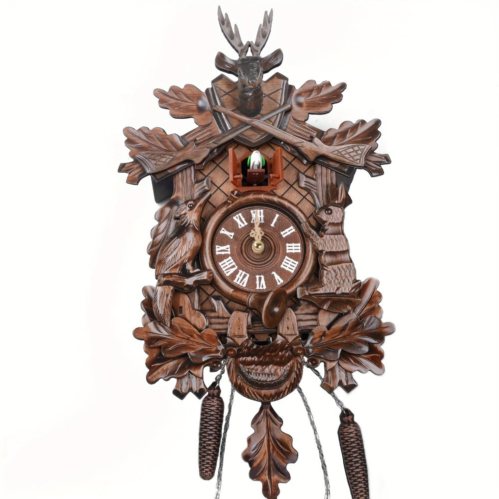 European Cuckoo Wall Clock Battery Operated - Fine Carved Handmade Wooden Clock with Hourly Cuckoo Sound 7AM-9PM, Vintage Home Decor Gift