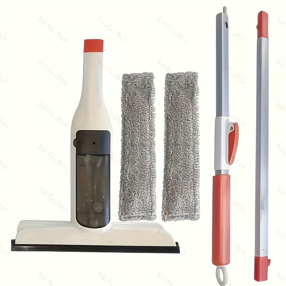 3-in-1 Glass Cleaning Kit with Durable Metal Pole & Scraper, Window Cleaner Tool for High Windows Shower Doors Car Windshields, Home Glass Cleaning Squeegee Set
