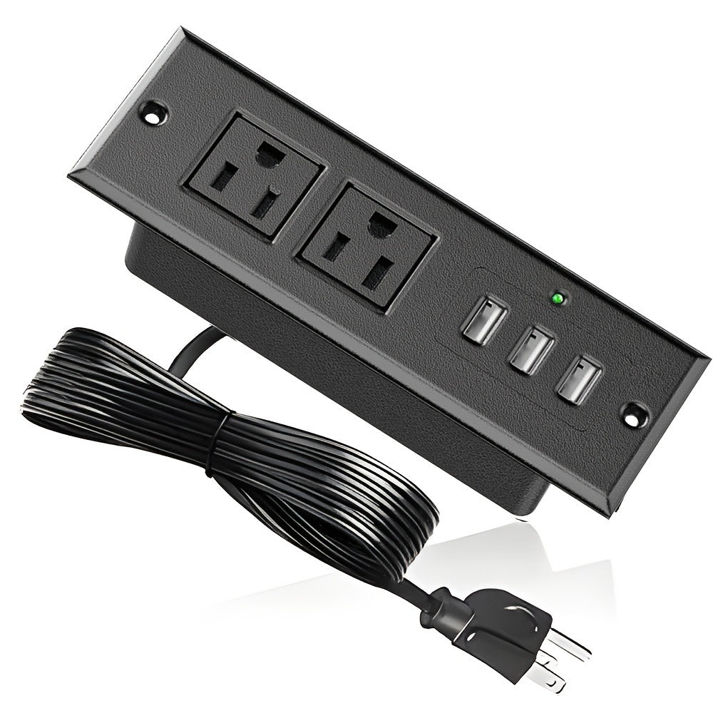 Recessed Power Strip Flush Mount Desk Outlet - 2 AC Outlets & 3 USB-A Ports, Desktop Charging Station with LED Indicator Light & 4.92FT Cord for Side Table, Sofa Table, Nightstand & Home Office