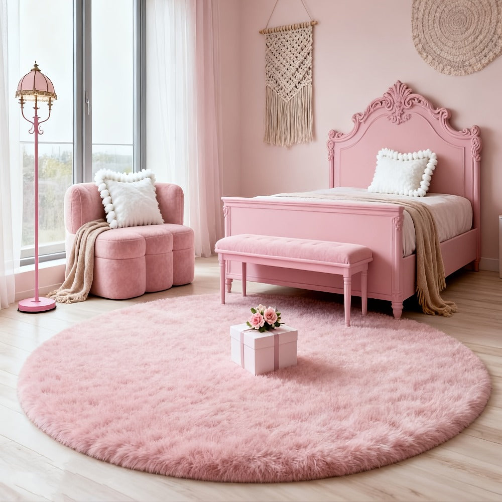 Round Area Rug Soft Shaggy Plush Circle Rug Non-Slip Indoor Floor Mat for Living Room Bedroom Dorm Tie Dye Rainbow Multi-Color Multi-Size