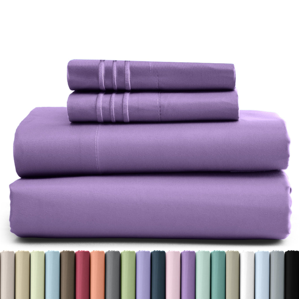Fitted Sheet Set 4 Piece Microfiber Deep Pocket Bed Sheets - Soft Brushed Bedding Set with Pillowcases, All Season Cooling Sheet Set, 16 Inch Deep Pocket, Multiple Colors & Sizes
