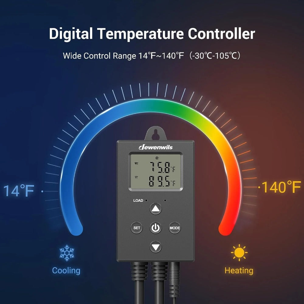 Digital Temperature Controller Thermostat Outlet Heating Cooling Mode 14¡ãF-140¡ãF LCD Display Buzzer Alarm 120V 10A 1200W for Freezer Greenhouse Reptile Aquarium Incubator Home Brewing